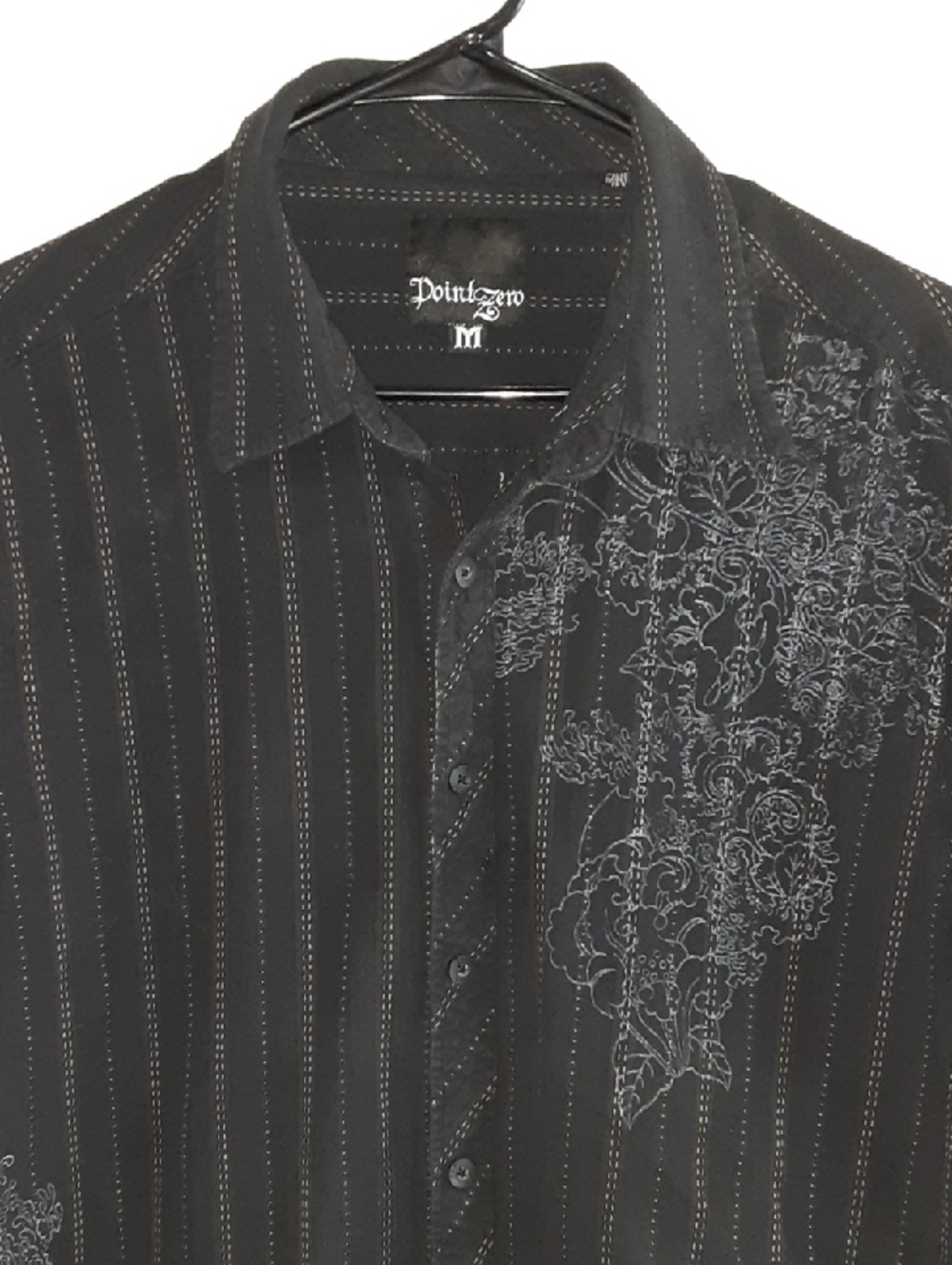 VTG Point Zero Y2K Embroidered Pinstripe Short Sleeve Shirt - Medium